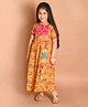 LIL PITAARA Pure Cotton Half Sleeves Bandhej Yoke With Seamless Jaipuri Paisley & Floral Printed Gota Flower Embellished Ethnic Gown - Yellow