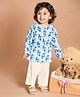 LIL PITAARA Pure Cotton Full Sleeves Seamless Whale & Sea Waves Printed Kurta With Pyjama - Blue