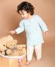 LIL PITAARA Pure Cotton Full Sleeves Seamless Baby Elephant Motif Printed Kurta With Pyjama - White & Blue