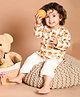 LIL PITAARA Pure Cotton Full Sleeves All Over Tiger Motif Printed Kurta With Pyjama - White & Orange