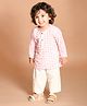 LIL PITAARA Pure Cotton Full Sleeves Seamless Baby Elephant Motif Printed Kurta With Pyjama - White & Pink