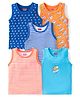 Babyhug 100 % Cotton Antibacterial Sleeveless Striped & Shark Printed Sando Pack of 5 - Blue & Orange