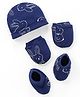 Doodle Poodle Cotton Cap Mittens & Booties Bunny Print Blue- Diameter 11.5 cm