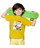 BRATMA Christmas Theme Half Sleeves Penguin Santa & Snowman Printed Tee -  Mustard Yellow