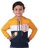 3PIN Full Sleeves Colour Block & Placement Printed Hooded Sweatshirt - Mustard Yellow