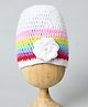 Funkrafts Floral Applique Handmade Woollen Rainbow Cap - White Multicolor-  Diameter 31 Cms