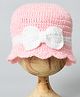Funkrafts Bow Detail Handmade Woollen Cap - Pink White-  Diameter 39 Cms