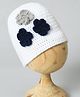 Funkrafts Floral Applique Handmade Woollen Cap - White-  Diameter 39 Cms