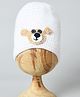 Funkrafts Bear Applique Detail Handmade Woollen Cap - White