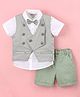 ToffyHouse Half Sleeves Party Suits with Bow Bell Print - White Green & Grey