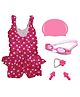 Toyshine Swimming Combo Swimsuit One Piece Swimming Goggles Silicone Swimming Cap 1 Nose Clip 2 Ear Plugs - Color and Design May Vary