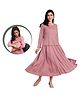 MoMoms Full Sleeves Pleated Overlapped  Nursing Covered Maternity Fit And Flair Dress - Mauve