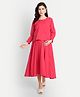 MoMoms Full Sleeves Pleated Overlapped  Nursing Covered Maternity Fit And Flair Dress - Fuchsia Pink