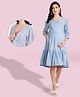 MoMoms Three Fourth Sleeves Striped Tiered Maternity & Nursing Dress - Light Blue