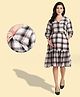 MoMoms Three Fourth Sleeves Plaid Checked Tiered Maternity & Nursing Dress - White & Black