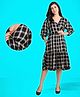 MoMoms Three Fourth Sleeves Plaid Checked Tiered Maternity & Nursing Dress -  Black