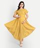 MoMoms Half Sleeves Leheriya Design  Maternity & Nursing Fit And Flair Dress - Yellow