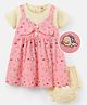 Dew Drops Cotton Half Sleeves Frock With Bloomers Fish Print- Peach