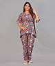 Sevyastore 100% Cotton Three Fourth Sleeves Radhika Raman Handblock Floral Printed Maternity Nursing Kaftan Top And Pajama Set - Blue