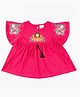 JusCubs Cap Sleeves  Peplum Style Flower Embroidery Top  - Pink