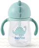 Bonfino Straw Sipper with Twin Handle Blue - 240 ml| Weighted Straw| BPA Free| Spill Resistant| School ans Travel| Measuring Scale| Easyto Hold| Easy ro Clean & Maintain| Hygienic Flip Cover