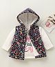Mom's pet Full Sleeves Floral  Printed Hooded Jacket With Fleece Top- Navy Blue