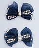 Daizy Pair Of Rhinestones Embellished Bow Hair Clips - Navy Blue