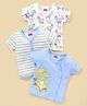 Babyhug 100% Cotton Knit Half Sleeves Striped & Dino Printed Vests Pack of 3 - White & Blue
