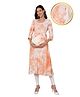 Zelena Three Fourth Sleeves Mirror Work Embroidered Detail Tie & Dyed Feeding Kaftan Style Maternity Kurta With Concealed Zipper - Light Pink