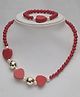 Tiny Closet Heart & Pearl Necklace With Bracelet Set - Red