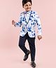 Babyhug Full Sleeves 3 Piece Floral Party Suit - Blue