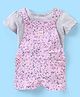 Simply Premium Cotton Knit Half Sleeves Top with Floral Print Dungaree - Pink & Grey