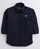 Polka Tots Full Sleeve Placement Embroidered Reverse Collar Placket Shirt With Bow Tie  - Dark Blue