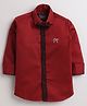 Polka Tots Full Sleeve Placement Embroidered Reverse Collar Placket Shirt With Bow Tie  - Red