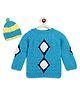 MayRa Knits Hand Knitted Full Sleeves Diamond Design Sweater With Cap-Blue