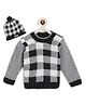 MayRa Knits Full Sleeves  Hand Knitted Sweater With Cap - Grey