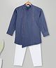 MIMISKU Full Sleeves Solid Double Button Line Kurta With Pyjama - Navy Blue