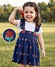 Mark & Mia Knitted Half Sleeves Frock Strawberry Print- Blue