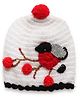 MayRa Knits Hand Knitted Floral Design Bobble Cap - White