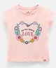 Ollypop Short Sleeves Cotton Top with Text and Floral Print - Pink