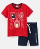 Lazy Bones Cotton Half Sleeves T-Shirt And Shorts Tennis Print - Red & Blue