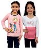 3PIN Pack Of 2 Full Sleeves Girl Printed & Striped T-Shirts - Pink & White
