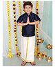 KID1 Half Sleeves Solid Veshti Style Shirt & Mundu Set - Blue