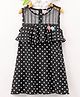 Kookie Kids Sleevless Frock With Net Sequins & Flower Detailing Polka Dot Print- Black
