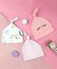 Kicks & Crawl Pack Of 3 Rainbow Striped And Cat Eyes Embroidered Knotted Caps - Pink White