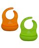 Infantso Baby Waterproof Silicone Bib for Feeding Infants and Toddlers With Adjustable Button Pack of 2 - Green & Orange