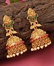 Yellow Chimes Crystal Studded Pearl Drop Hanging Traditional Jhumka Earrings - Golden
