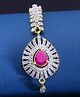 Yellow Chimes Classic AD/American Diamond Studded Traditional Gold Plated Pink Crystal Maang Tikka for Women and Girls, Medium