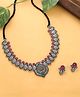 Yellow Chimes Oxidised Jewellery Set for Women Authentic Kolhapuri Work Handmade Silver Pink Kundan Choker Necklace Sets for Women and Girls.
