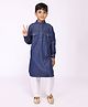 Tabard Full Sleeves Denim Solid Kurta Pajama Set - Blue